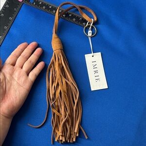 🖤NWT🔺IMRIE Elegant Camel Suede leather Tassel Keychain Bagcharm
